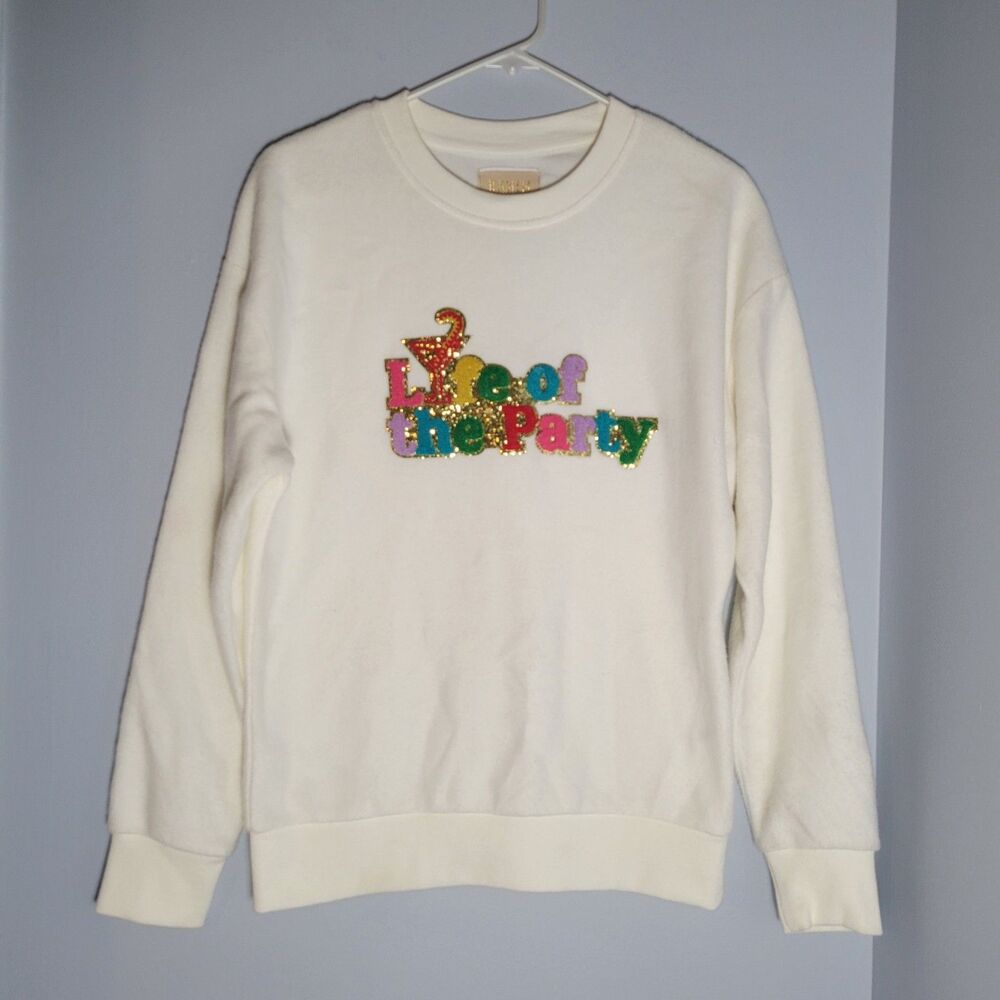 Judith March "Life of the Party" Oversized Sweatshirt Ivory Pullover Size S